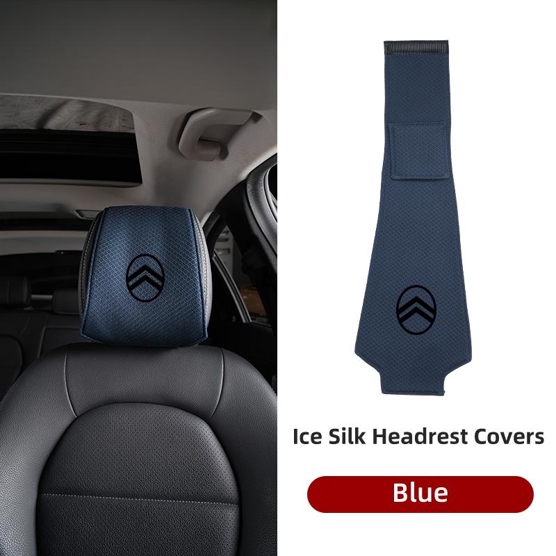 VLKO3 Ice Silk Headrest Cover Breathable Cooling For Citroen C4 C3 C5 C1 C2 Berlingo Celysee Cactus Picasso Aircross Saxo Grand