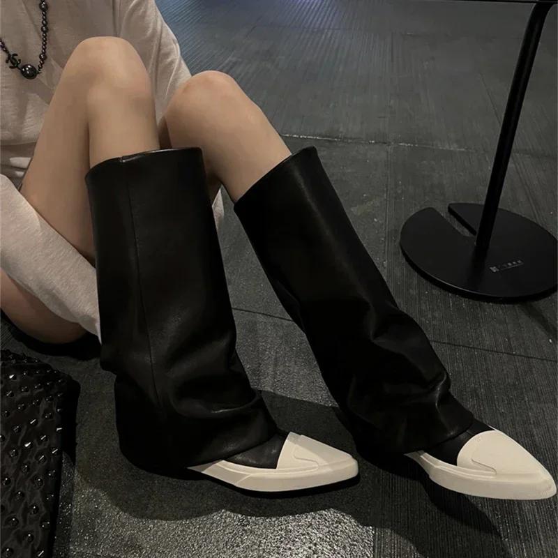 Женские остроносые балетки, высокие ботинки, повседневная обувь, зимняя новая тенденция 2025 года, ботинки челси до середины голени, спортивные кроссовки Botas
