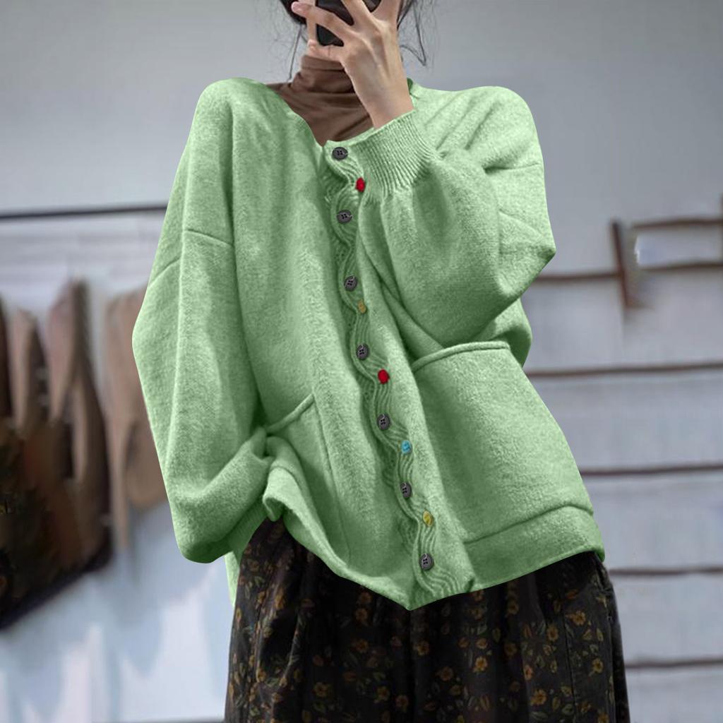 Женские свитера на пуговицах с длинным рукавом, вязаные пальто с карманами