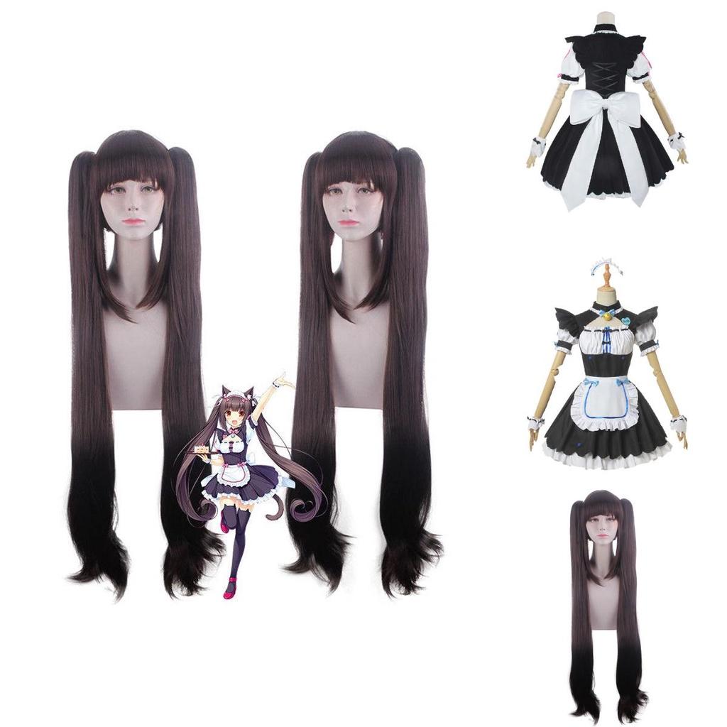 Nekopara Chocola Vanilla Костюм для косплея горничной-кошки Парик Дышащий Изысканное исполнение