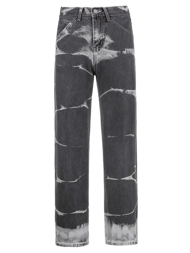 Весна 2022, женская мода с высокой талией y2k, эстетический принт, женские широкие джинсы, мешковатые женские брюки-карго, джинсовые брюки для мамы