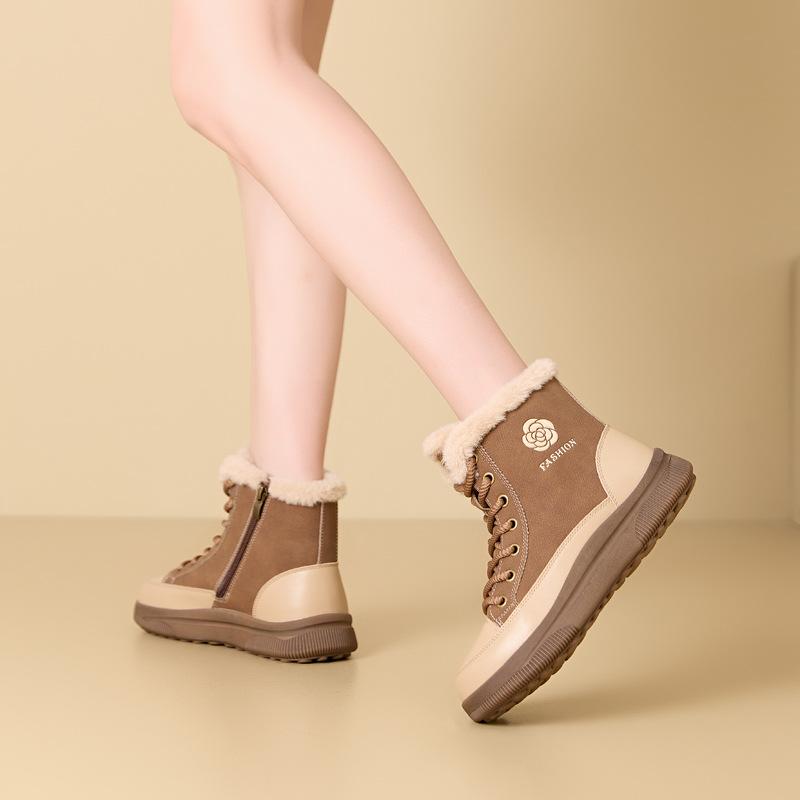 GKTINOO Genuine Leather Sneakers Women Snow Boots Casual Platform High Top Lace-up Winter Warm Plush Ladies Casual Shoes