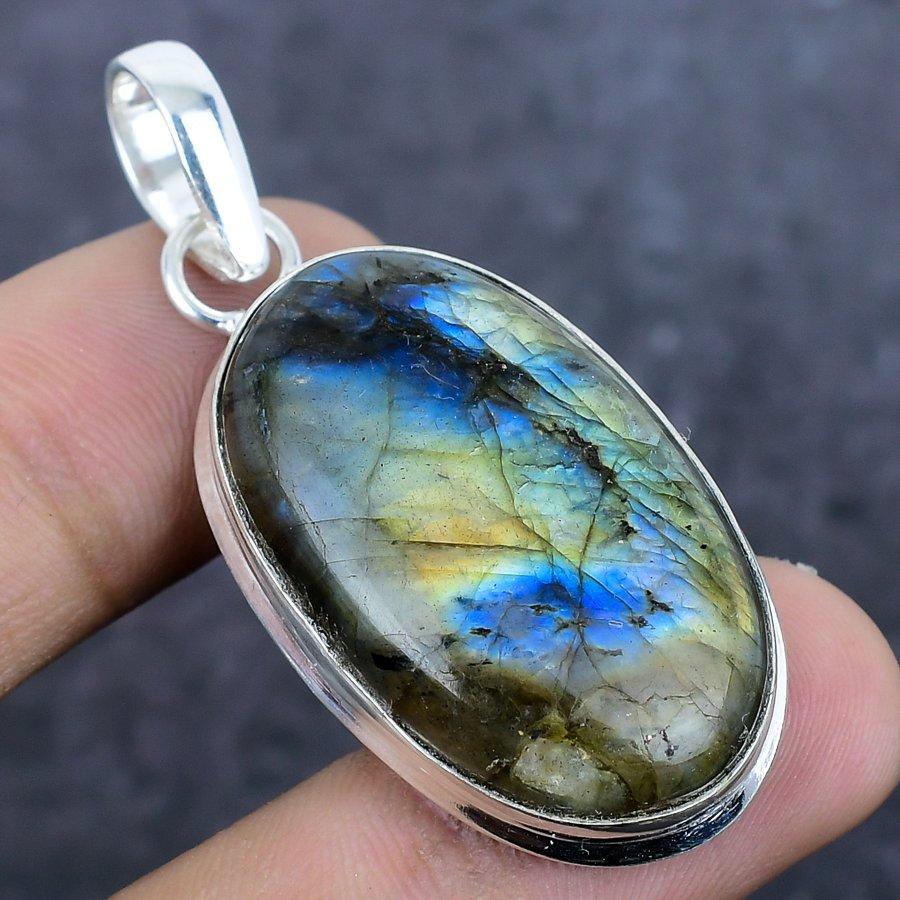 Labradorite Gemstone Handmade 925 Sterling Silver Jewelry Pendant 2.01" Z9c59