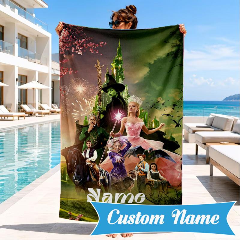 Custom Name Beach Towel Magic Friendship witch Microfiber Beach Towel, Lightweight for Summer Travel, Swimming Pool Fan Birthday Gift
