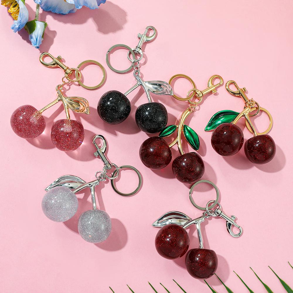 Fruit Cherry Bag Chain Charm Keychain Exquisite Red Cherry Key Chain for Women Bag Purse Pendant Accessories Gift