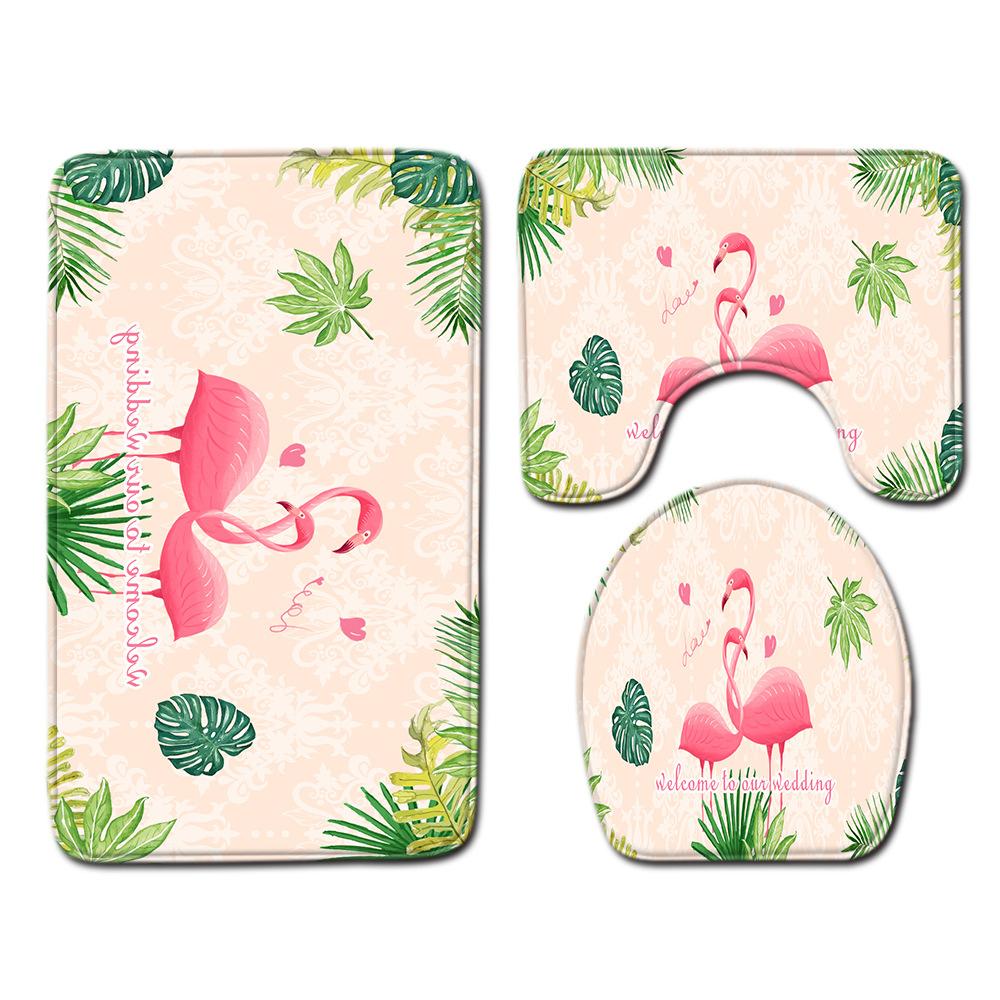 Flamingo Bathroom Toilet Three-Piece Floor Mat Doormat Bathroom Carpet
