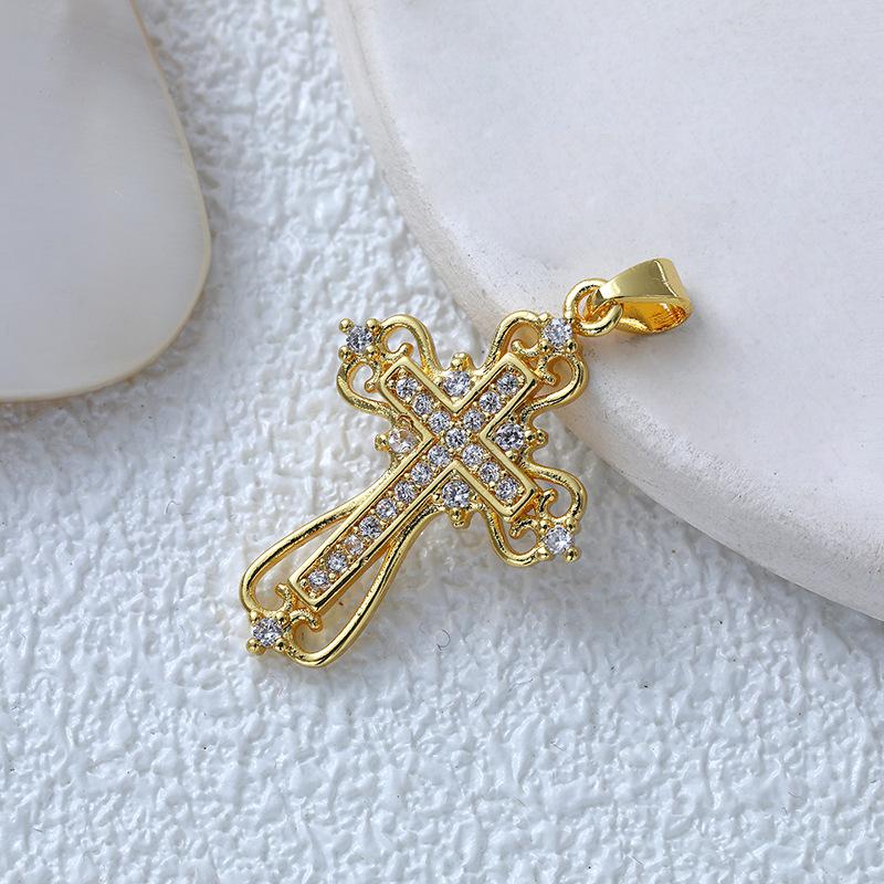 Подвеска из микроциркония с медной инкрустацией, крест, сохраняющий цвет, аксессуары для ожерелья из меди с позолотой.