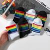 5 пар женских радужных носков, хлопковые милые полосатые белые носки, японские забавные носки в стиле Харадзюку, каваи