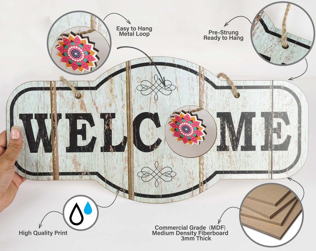 Inkdotpot Welcome Sign Front Door Decorations Hanging Rustic Wood Seasonal Holiday Ornaments Housewarming GiftWall Hanging 17.5" Inches