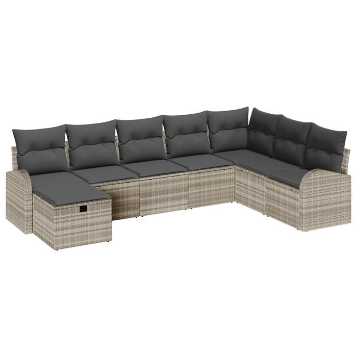 VidaXL Ensemble de Canapé de Jardin 8 Pièces avec Coussins en Rattan Poly Gris Clair 3359131