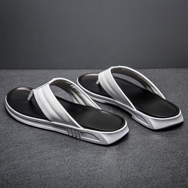 Мужская обувь высокого качества, повседневные шлепанцы из натуральной кожи, мужские летние роскошные тапочки, модные пляжные шлепанцы, элегантные тапочки