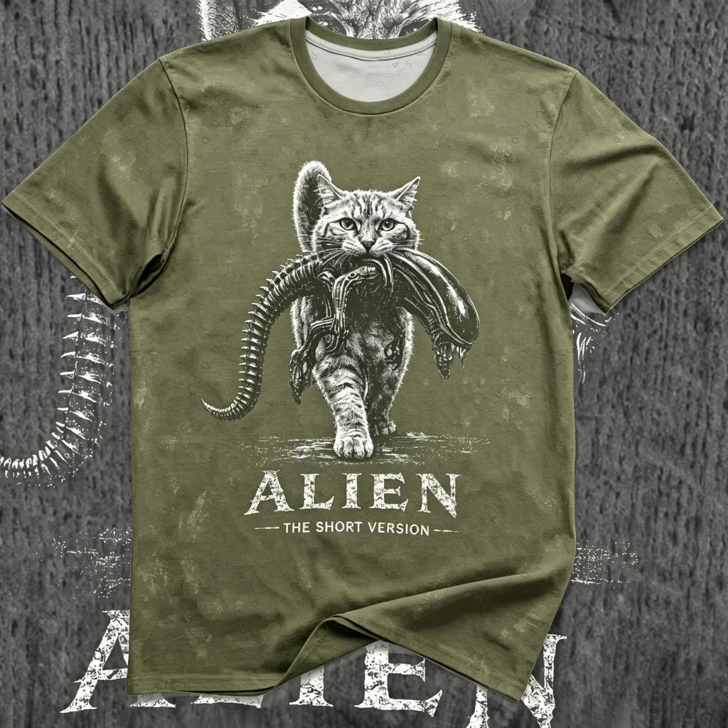 2026 New Cat Bite Alien Alien Unisex Tshirt Vintage Horror Movie Graphic Tee Unisex Unisex Retro Casual Short Sleeve Beach Tshirts