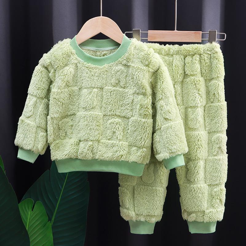 Kid Autumn Winter Sleepwear Flannel Pajamas For Girls Boys Long Sleeve Tops+Pants Suits Fashion Home Clothing Baby Kid Sleep Costume