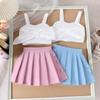 Модный костюм для девочек, летний детский разноцветный костюм с бантом и бретелькой через шею, костюм с брюками и юбкой