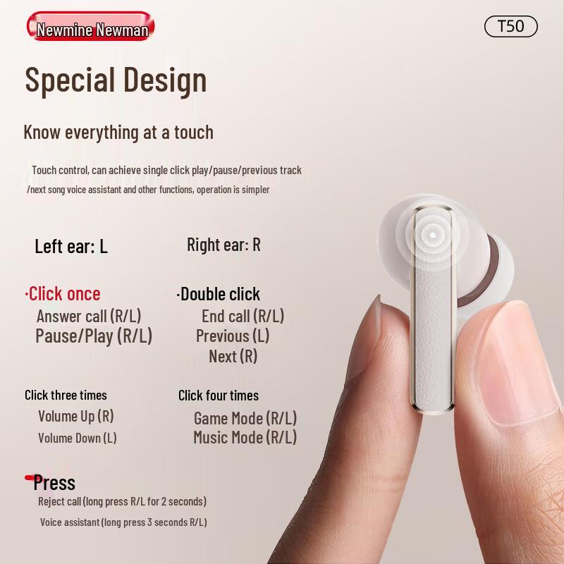 Bluetooth-наушники Newsmy T50 с истинным двойным микрофоном и шумоподавлением