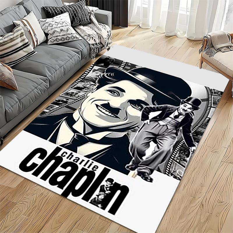 Pop Culture Area Rug, Charlie Chaplin Silent Film Movie Collage Poster, Living Room Decor, Non-Slip Mat