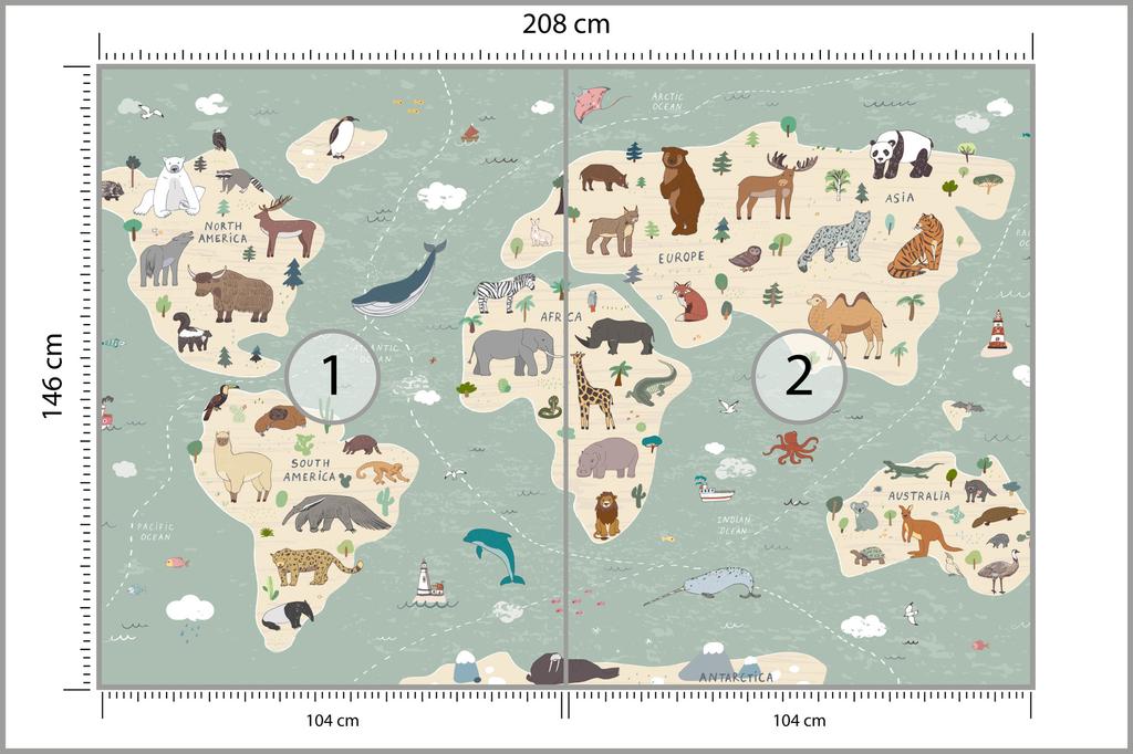 Photomural Colorful World Map Non-Woven 208x146