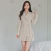 Elegant Pleated Suit Skirt with Professional Collar - Women's Autumn Fashion