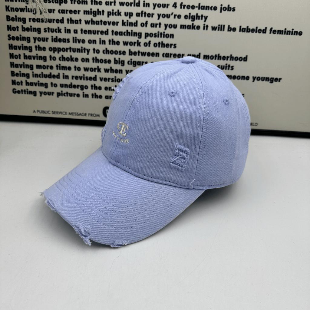 Old ripped burgundy baseball cap retro letter embroidery soft top cap trendy brand street versatile shade