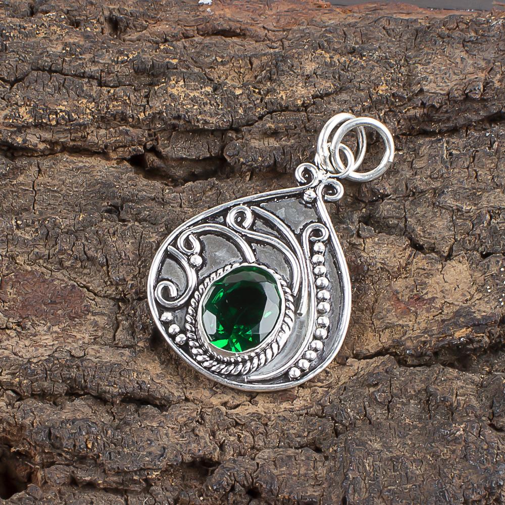Подвеска с зеленым изумрудом, Ювелирное изделие, Великолепная серебряная подвеска ручной работы, Ювелирное изделие из стерлингового серебра 925 пробы для свадебного подарка
