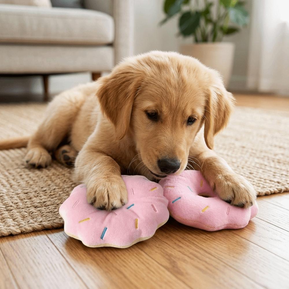 Round Shape Dog Chew Ring Plush Surface Puppy Play Toy Squeaky Pet Toy  Daily Pet Entertainment
