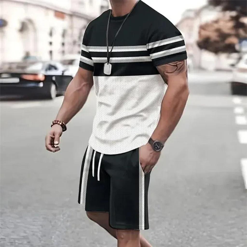 Summer Men's Sportswear Short-sleeved T-shirt Suit Two-piece Outdoor Travel Clothing Oversized Shorts Training Clothes