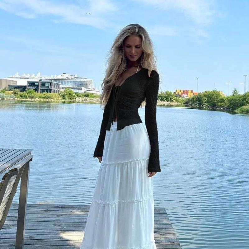 Женская сексуальная шифоновая блузка - Прозрачная, Приталенная, Рукава-колокольчики с оборками