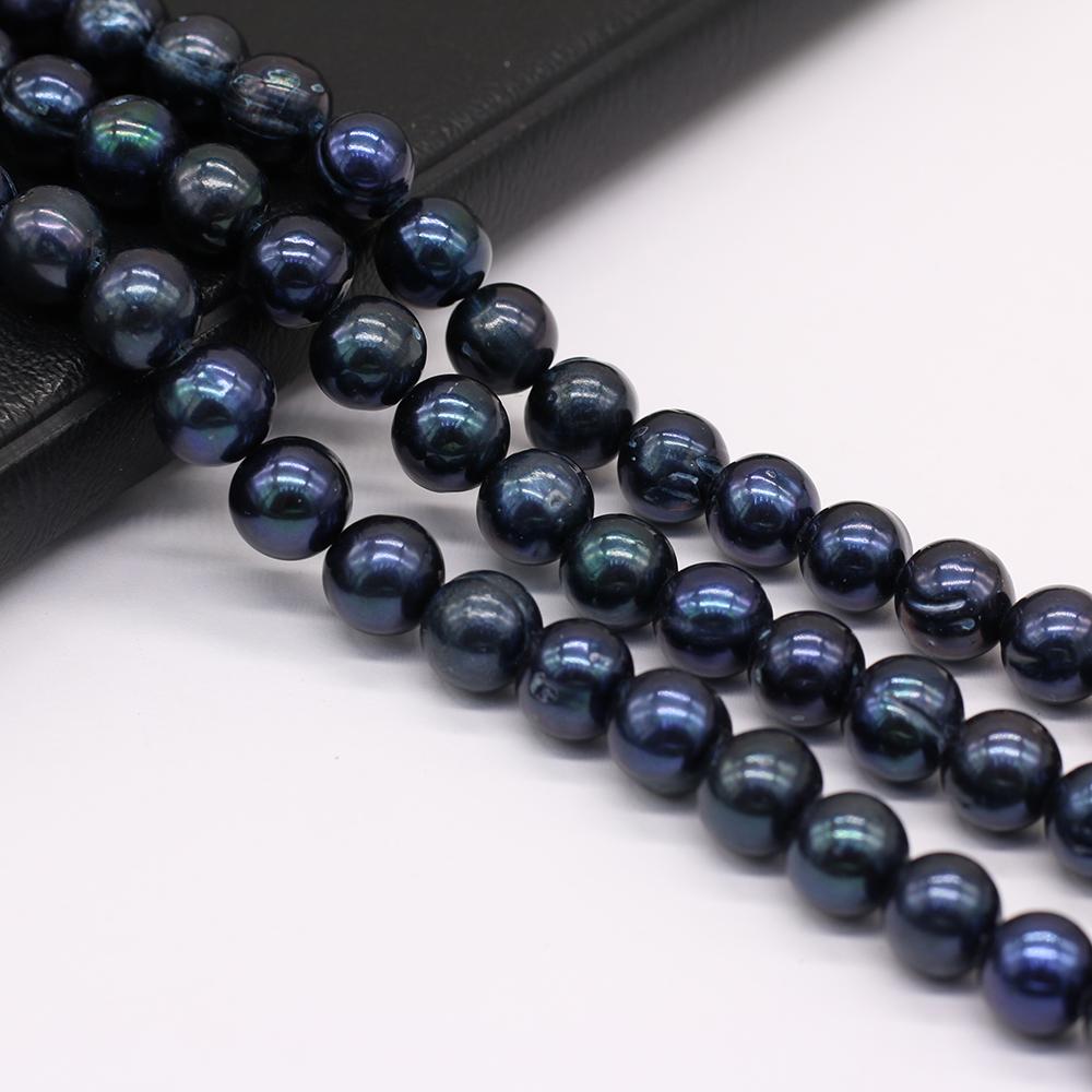 1String, Black Near Round Pearl 8-9mm, Fashion Women Natural Freshwater Pearl Beads for Jewelry Making DIY Crafts, Luxury Bulk Gifts 36cm