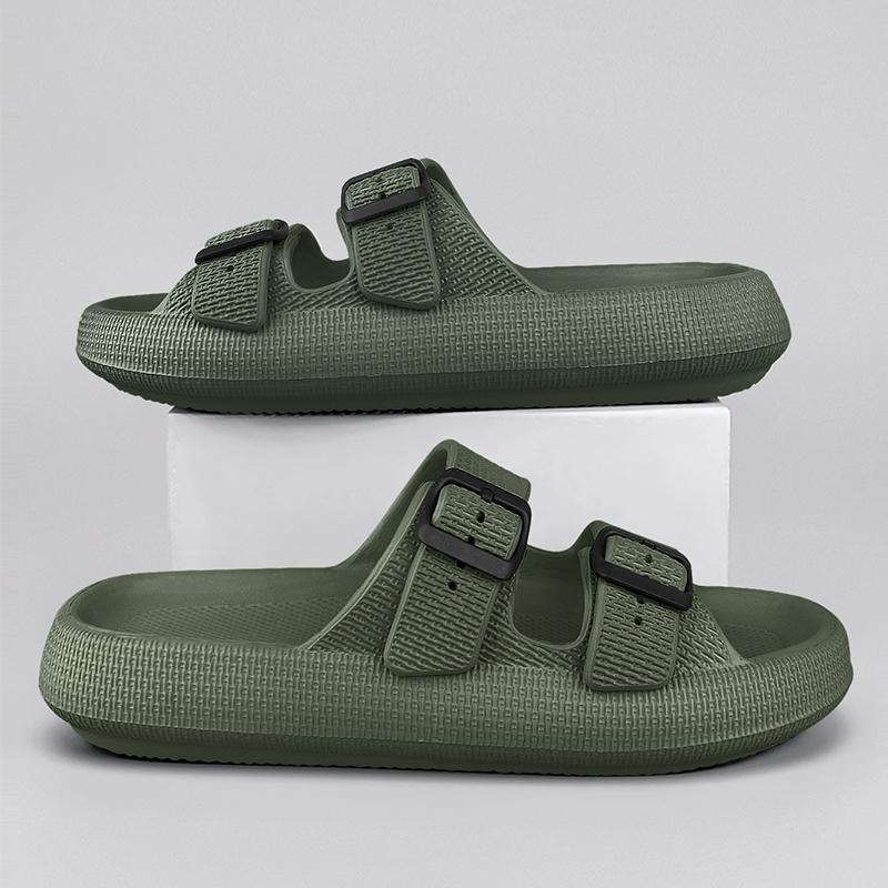 Мужские тапочки с пряжкой, легкие шлепанцы из ЭВА, нескользящая обувь с открытым носком для дома на пляже