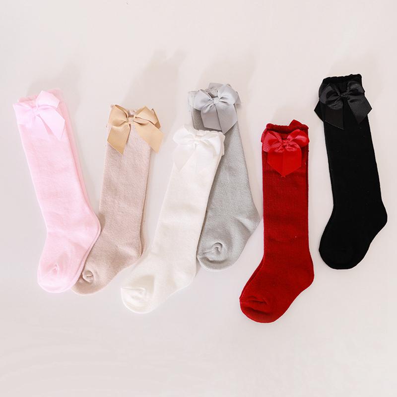 Детские носки, носки средней длины для девочек, однотонные детские носки с бантом