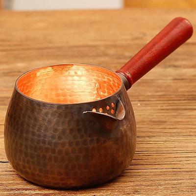 Винтажный кофейник из чистой меди, промытый вручную, с гравировкой в виде молотка, 400 мл, ручка для кипячения молока, чайная посуда, чайник ручной работы
