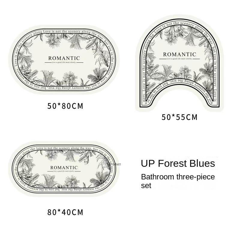 Коврик для пола в стиле ретро для ванной комнаты с диатомовой грязью, состоящий из трех частей, U-образный коврик для унитаза, впитывающий нескользящий коврик для ног, коврик для входной двери
