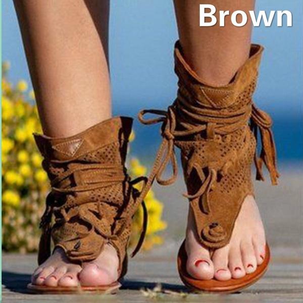 Women's Fashion Bohemian Sandals Flat Sandals Tassels Casual Summer Shoes Plus Size 35-43