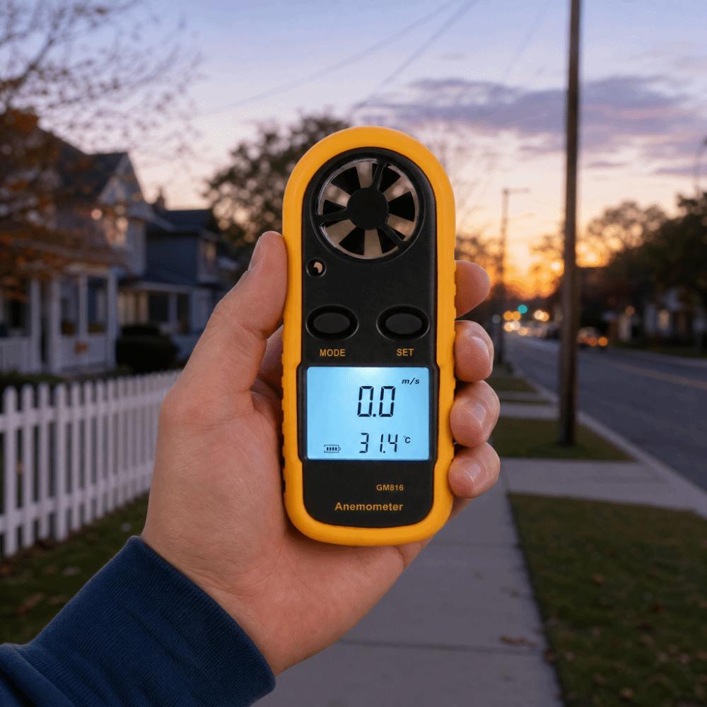 Mini Design Wind Speed Meter LCD Backlight Display Temperature Tester Outdoor Use