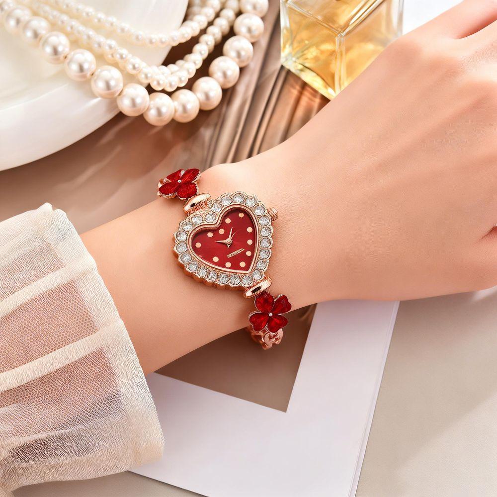 with Adjustable Bracelet Heart Shaped Watch Diamond Studded Watch Strap Wrist Decoration Gift