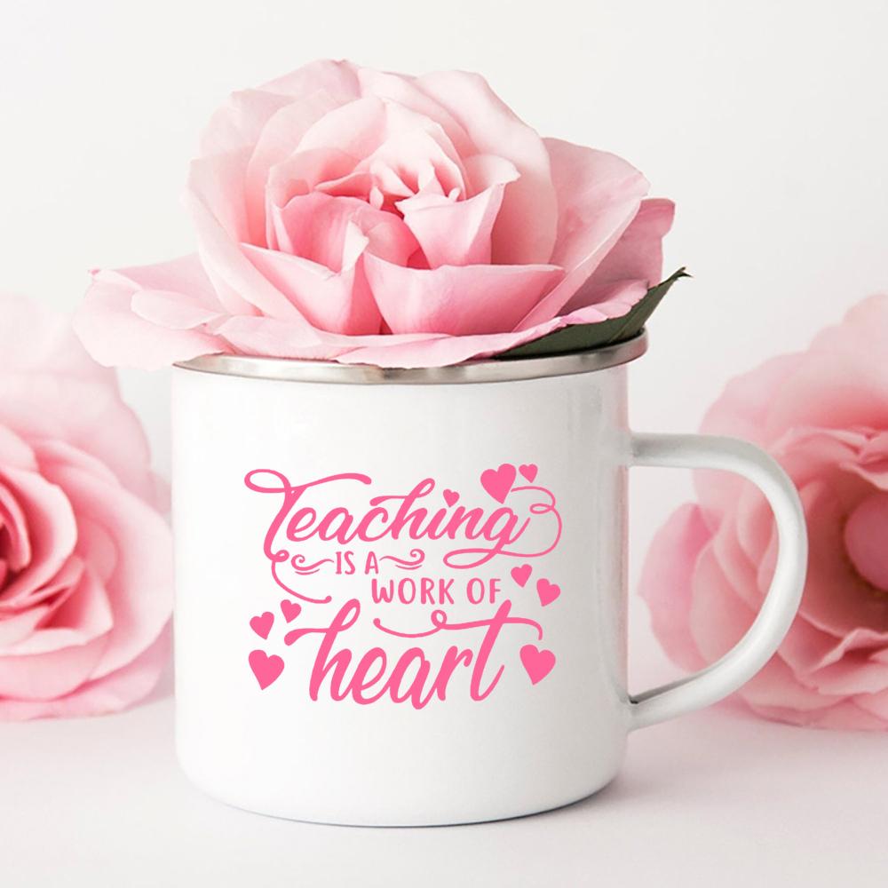 Teaching Is A Work of Heart Printed Enamel Mug Friends Original Mugs Coffee Cups To Sublimate Stainless Cup Drinkware Cupshe Bar
