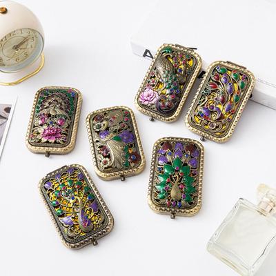 Прямоугольное ретро маленькое зеркало Павлин Открытый экран Складное косметическое зеркало