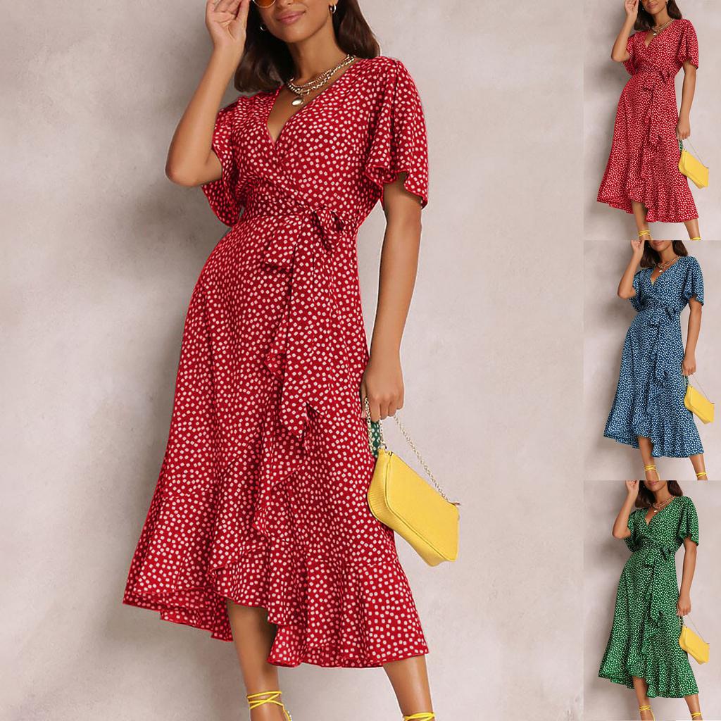 Модное женское сексуальное повседневное платье с v-образным вырезом и нерегулярным галстуком с высокой талией и коротким рукавом