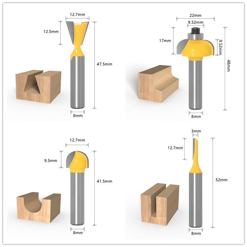 15 шт., прямые фрезы для резки дерева, карбид вольфрама, деревообработка, 1/4 дюйма, 8 мм, набор фрез