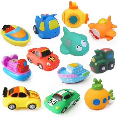 Детская игрушка для купания, плавание, водные игрушки, мультяшная мягкая резиновая машинка, лодка, самолет, поплавок, звук сжатия, брызги воды, игрушки для игр в воде для детей, подарки