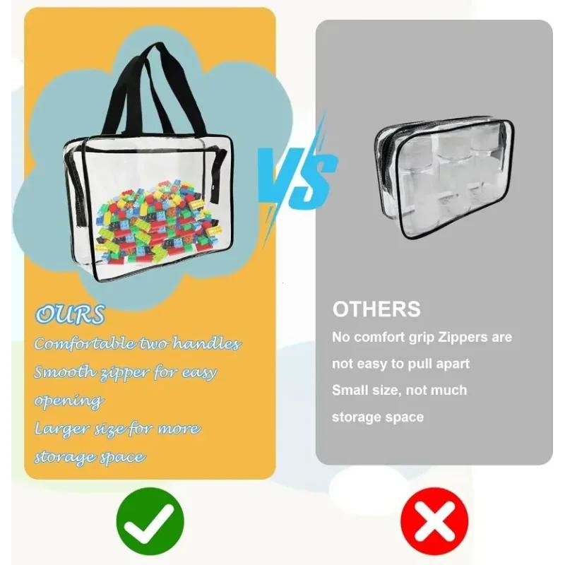 4PCS Large Toy Storage Bags Multi-purpose Zipper Transparent PVC Waterproof Suitcase, Suitable for Building Blocks