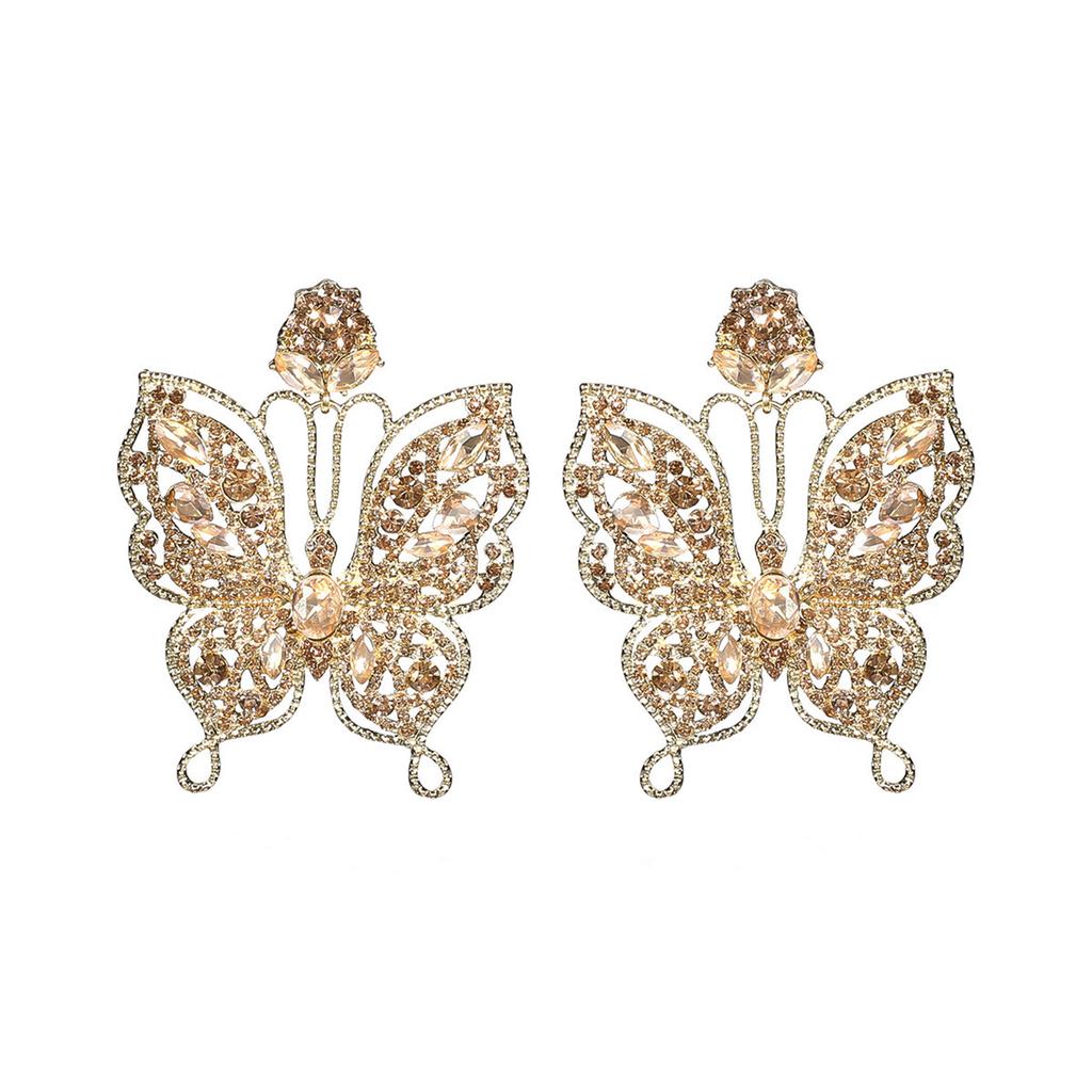 Cross-border Supply, Fashionable Colored Glass Rhinestone Butterfly Earrings, Women's Exaggerated Stud Earrings, Earrings.