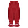 S-L Womens Lace Trim Long Bloomers Loungewear Elastic Waist with Drawstring Loose Harem Pants Medieval Pirate Pantaloons Midi Pants