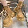 Shoes for Women 2024 Fashion Winter Mid-Calf Women Boots Solid Color Round Toe Lace Up Platform Mid Heel Water Proof Shoes Women