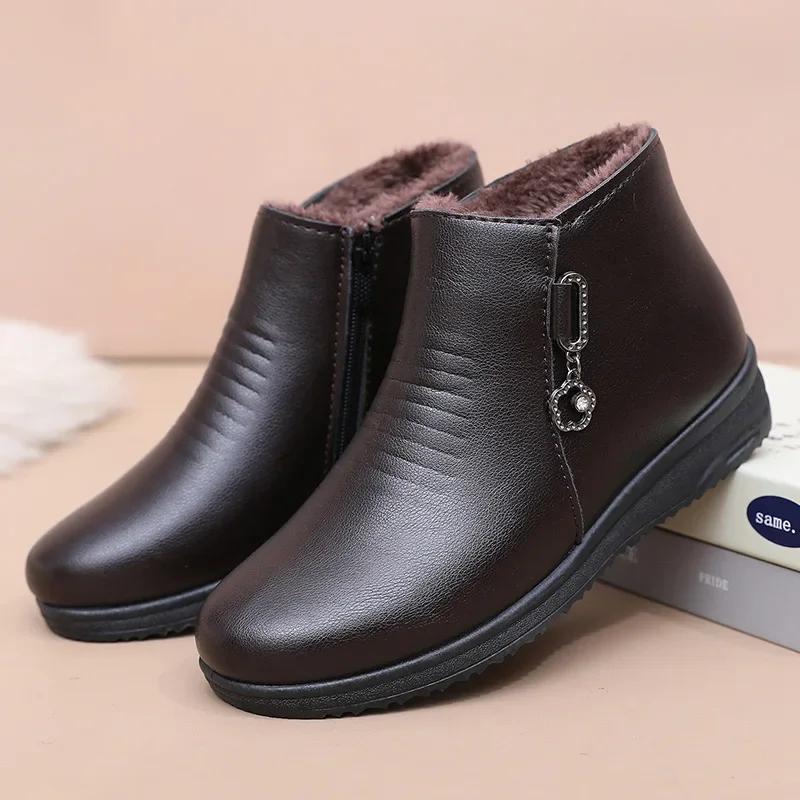 Модные женские ботильоны Зимние хлопковые туфли Плюшевый комфорт Противоскользящие Теплые короткие ботинки Водонепроницаемые Уличные Морозостойкие Хлопковые ботинки 2025