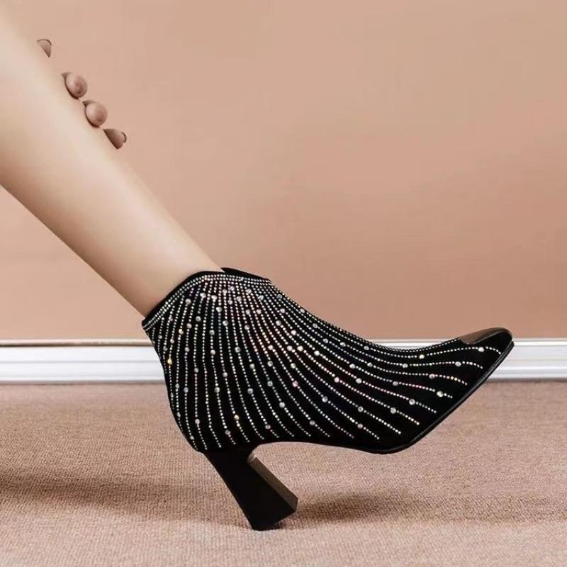 Цыганские ботильоны со стразами женские осенне-зимние новые остроносые противоударные на высоком каблуке модные ботинки боковая молния ботинки Мартин