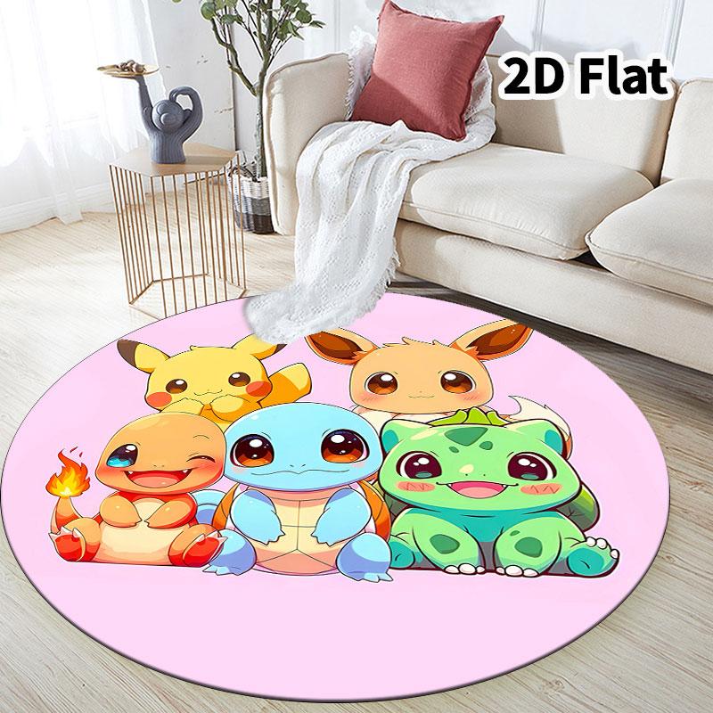 Cute Pokemon Round Area Rug Carpet Rug For Living Room Bedroom Sofa Playroom Decor Nonslip Floor Mat