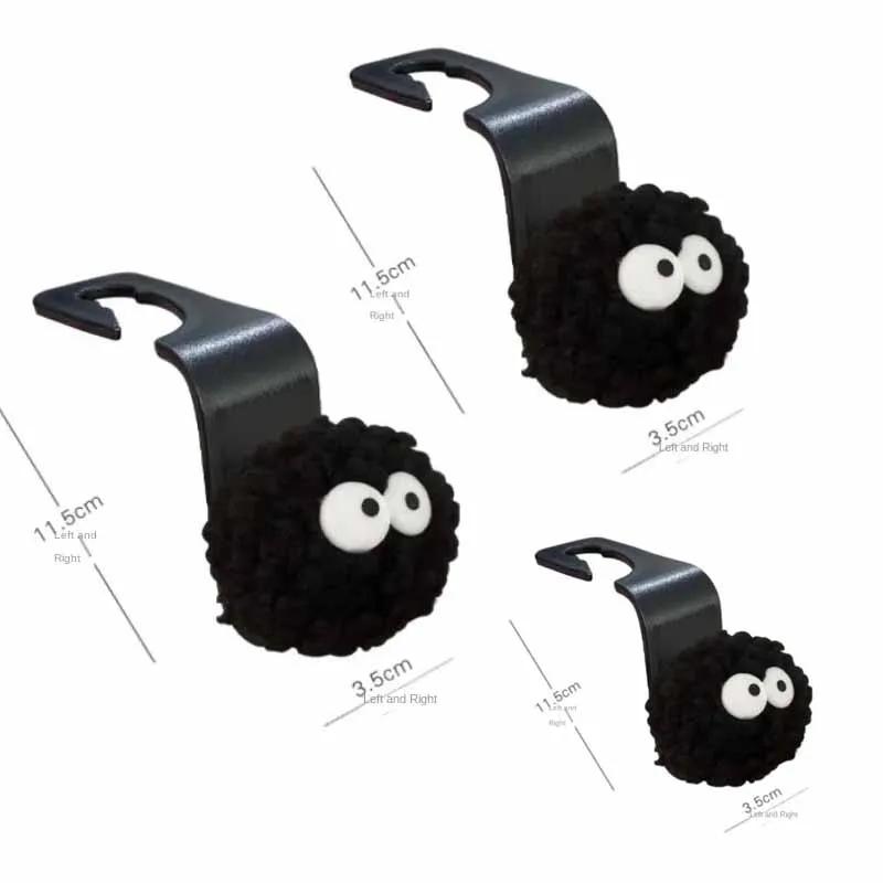 Cute Little Coal Ball Car Seat Back Hook Storage Car Headrest Organizer Food Bag Handbag Car Decoration Clothes Hanger