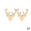 Милые простые серьги-гвоздики цвета: золото, серебро, черный, розовое золото, нержавеющая сталь, снежинка, лось, рождественская елка, рождественские подарки для девочек