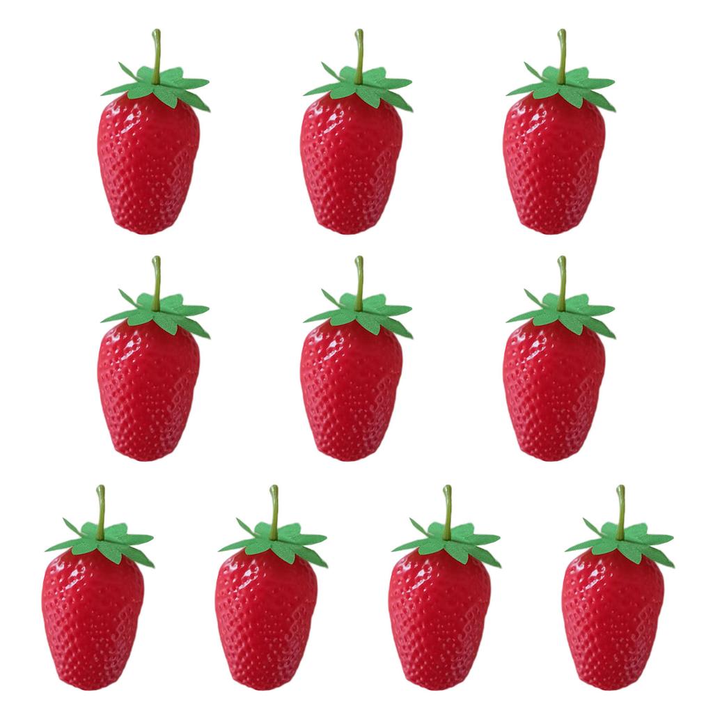 10pcs Realistic Artificial Strawberry Simulations Fruit Model Fake Strawberry Display Props Kitchen Parties Home Decors